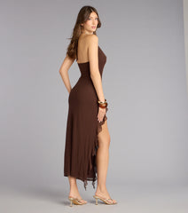 Sultry Motion Mesh Halter Midi Dress