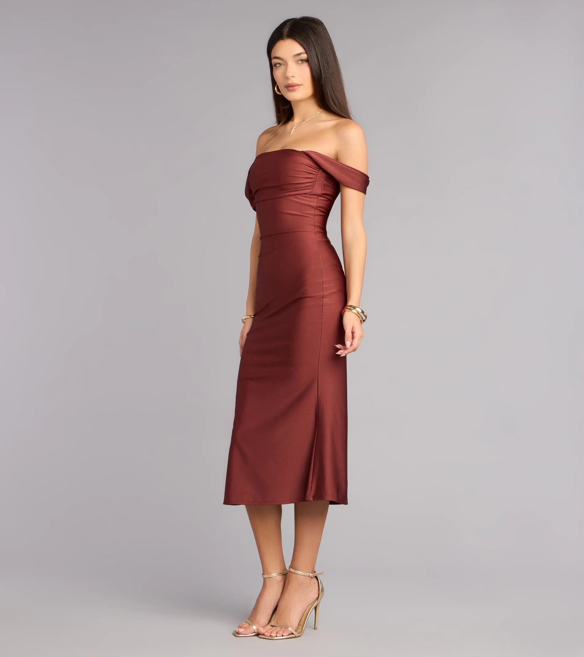 off the shoulder flared midi dress Exceptional Off-The-Shoulder Flared Midi Dress