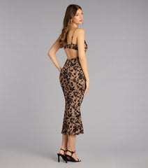 Barely Blushing Velvet Mesh Midi Dress